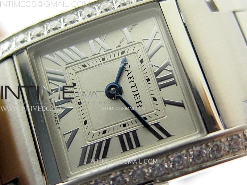 Tank Francaise Ladies 21.2mm Diamonds Bezel SS 8848F 1:1 Best Edition Silver Dial on SS Bracelet Ronda Quartz